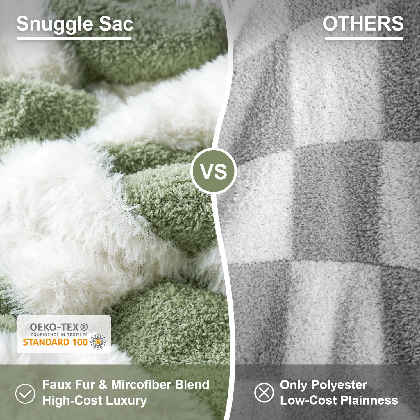 Snuggle Sac Checkered Throw Blanket Faux Fur Microfiber Blankets for Couch,Cozy Soft Warm Blanket for Sofa Bedroom Living Room,Beige Checker,50x60 inches