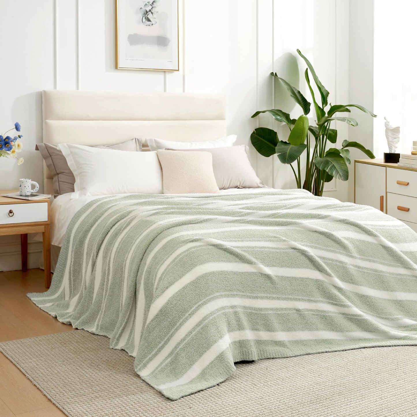Snuggle Sac Heather Beige Throw Blankets Luxurious Microfiber Fabric, Reversible Super Soft Throws Warm Cozy Knit Fuzzy Plush Throw Blanket for Couch, Bed, Sofa, Camping, Beige,50x60 inches