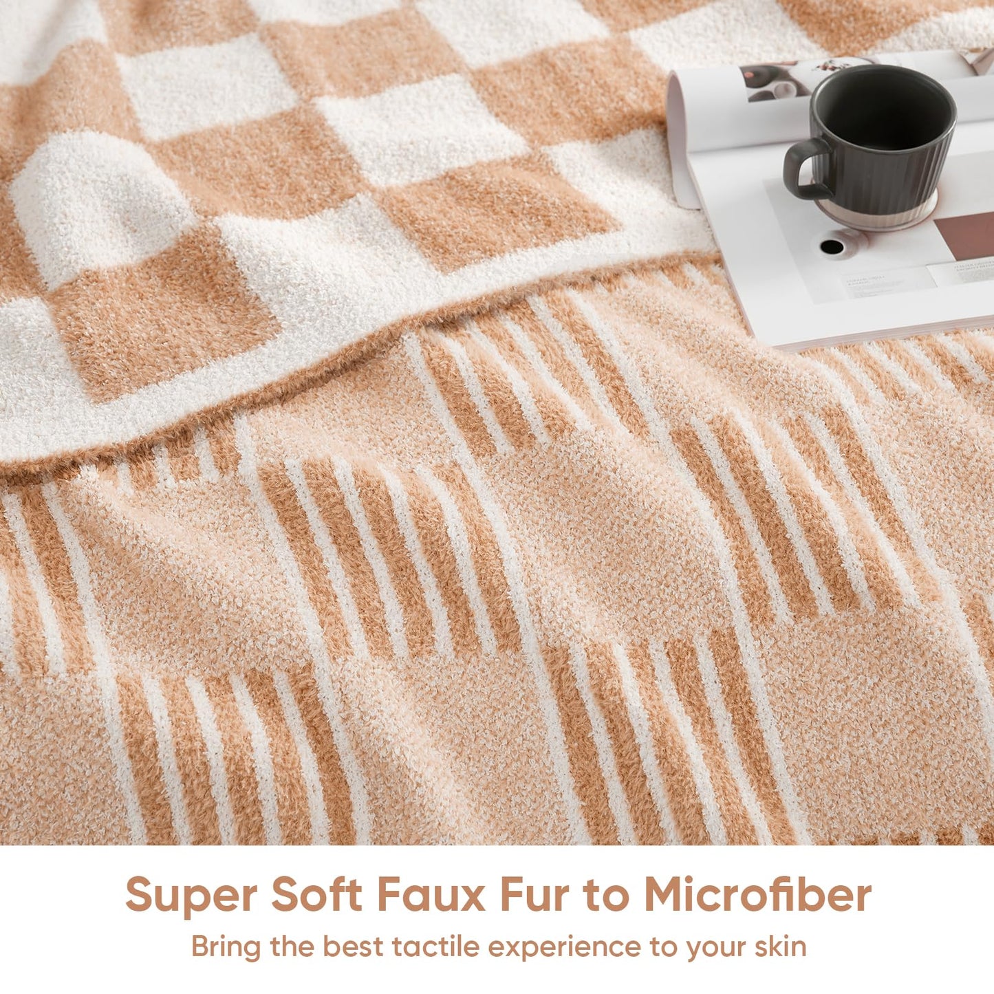 Snuggle Sac Checkered Orange Throw Blanket for Fall,Super Soft Reversible Cozy Warm Blanket for Couch Sofa Bedroom,Cute Lightweight Striped Throws for Women,Heather Orange,50x60 inches