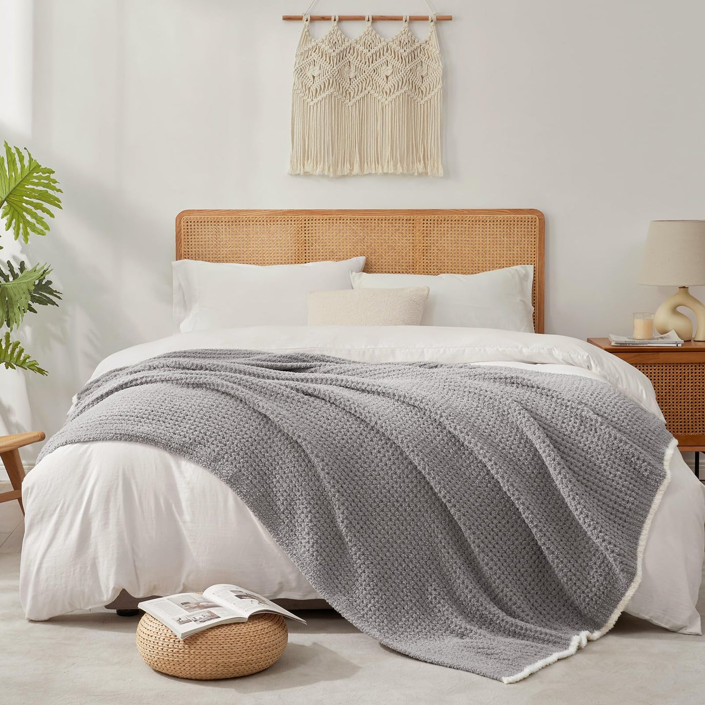 Snuggle Sac Ultra Soft Waffle Throw Blanket for Couch Bed Sofa 50x60 inches, Reversible Blue Blanket Microfiber Fluffy Fuzzy Cozy Knit Throws for Women Mothers Birthday Gifts
