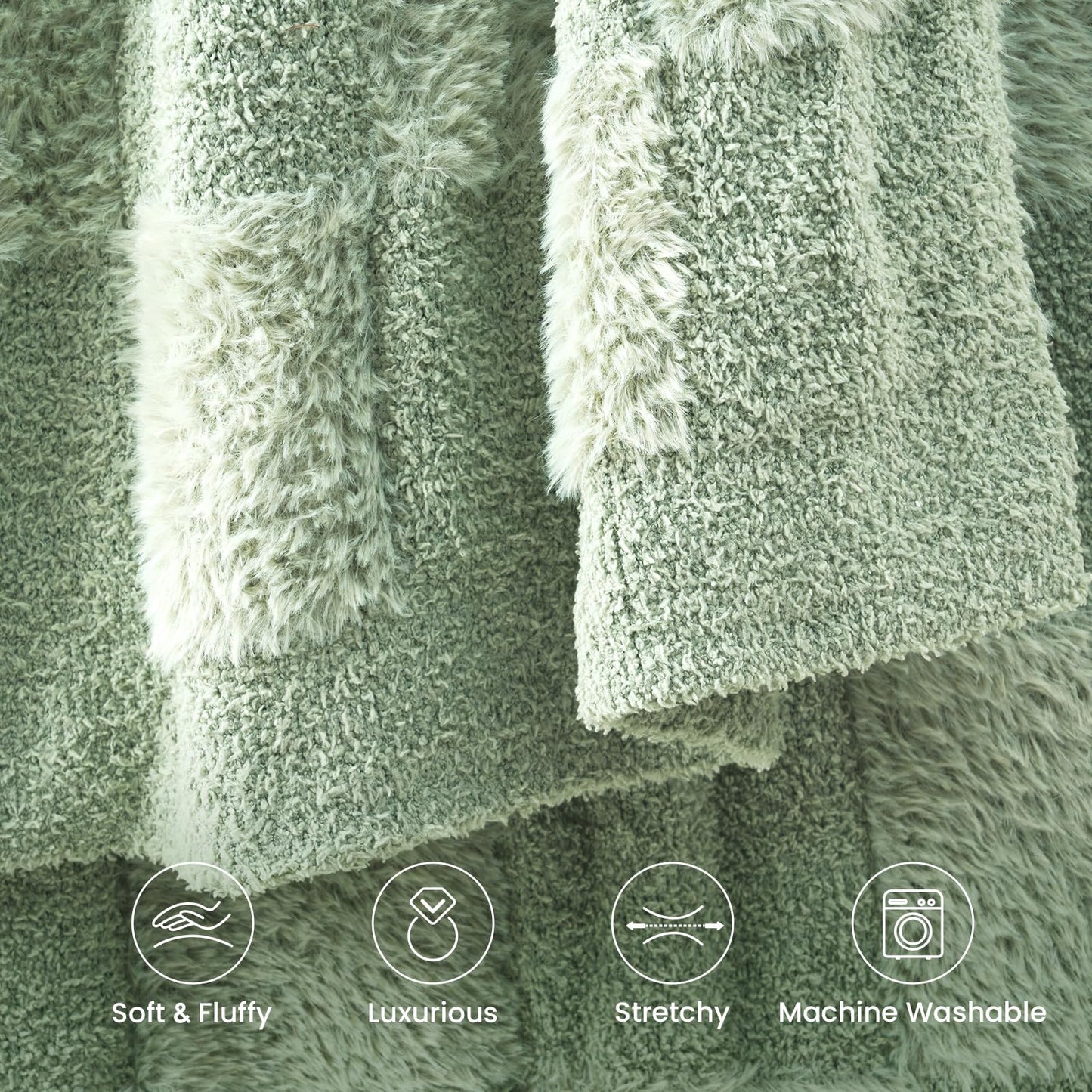 Snuggle Sac Checkered Throw Blanket Faux Fur Microfiber Blankets for Couch,Cozy Soft Warm Blanket for Sofa Bedroom Living Room,Beige Checker,50x60 inches
