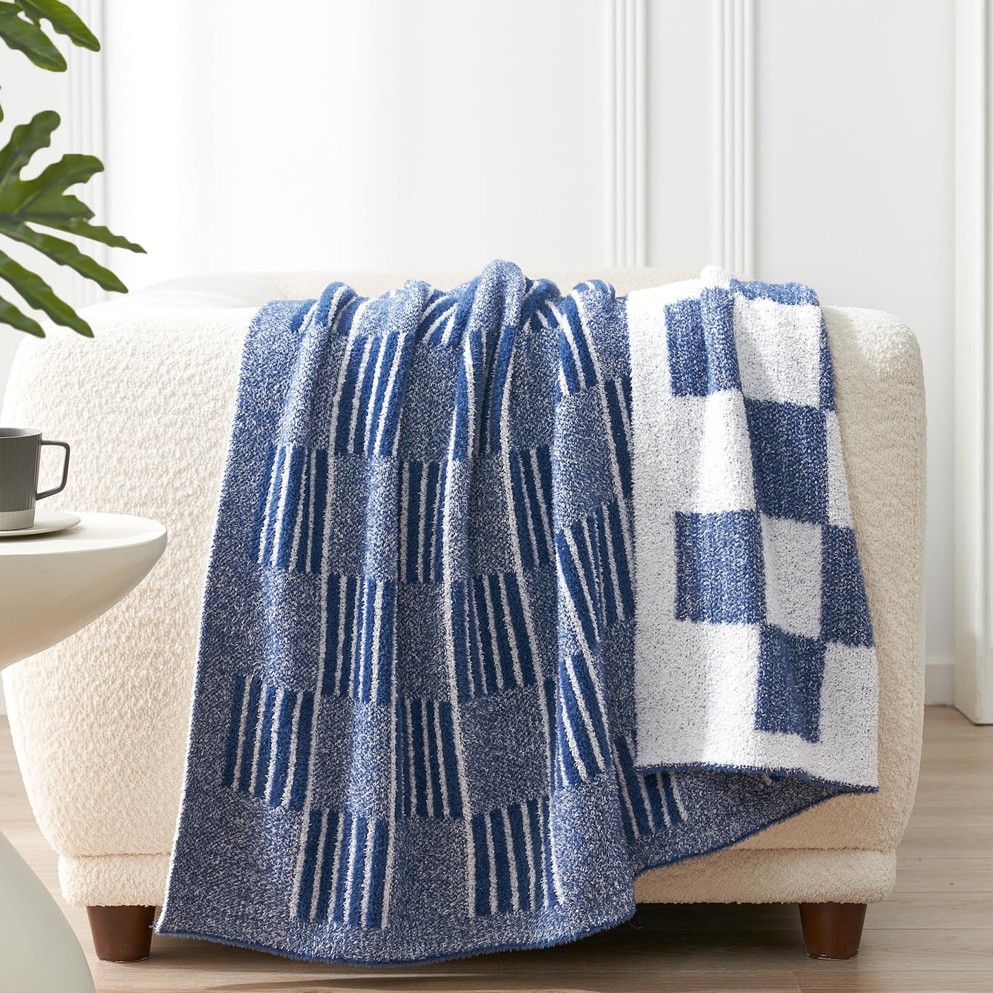 Snuggle Sac Checkered Orange Throw Blanket for Fall,Super Soft Reversible Cozy Warm Blanket for Couch Sofa Bedroom,Cute Lightweight Striped Throws for Women,Heather Orange,50x60 inches