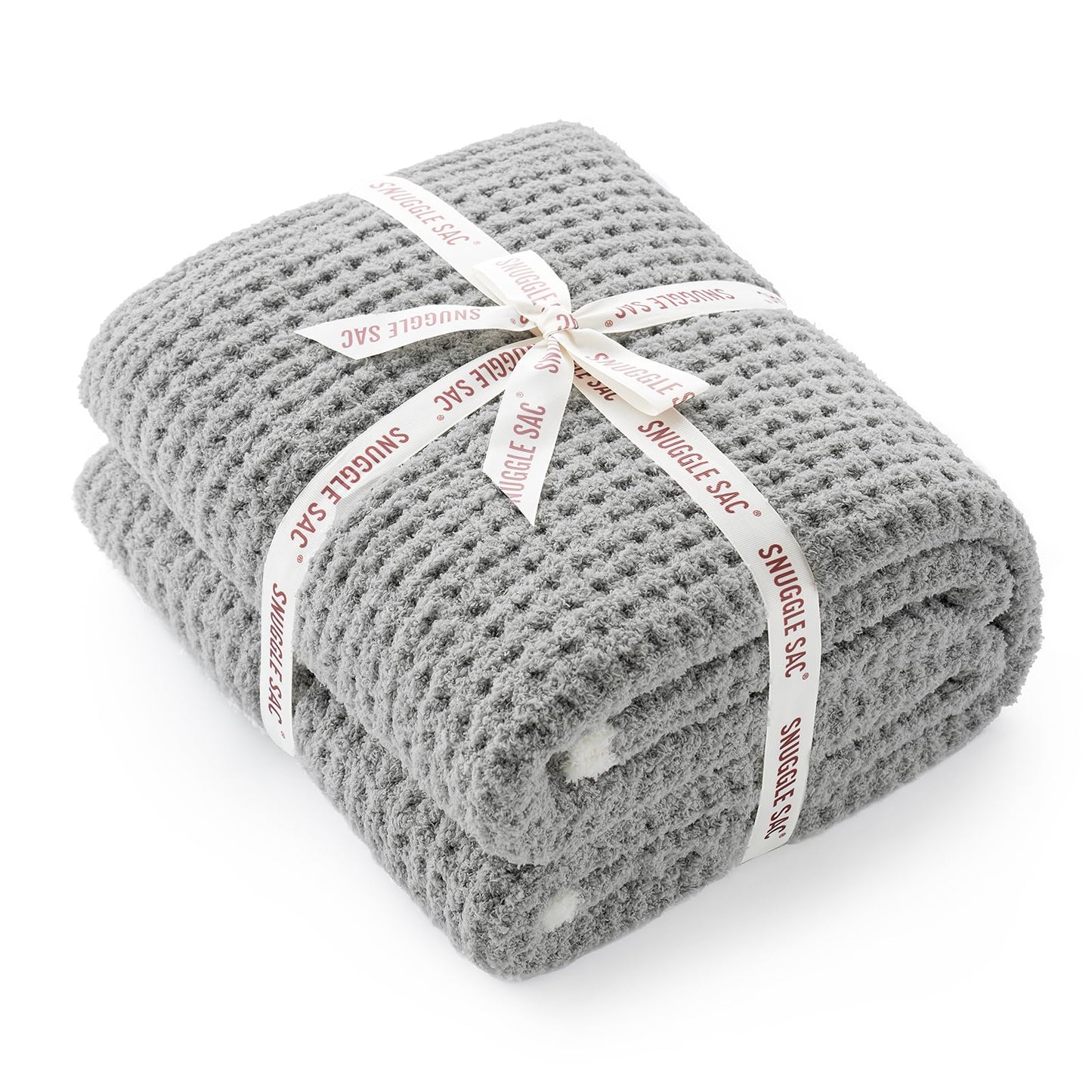 Snuggle Sac Ultra Soft Waffle Throw Blanket for Couch Bed Sofa 50x60 inches, Reversible Blue Blanket Microfiber Fluffy Fuzzy Cozy Knit Throws for Women Mothers Birthday Gifts