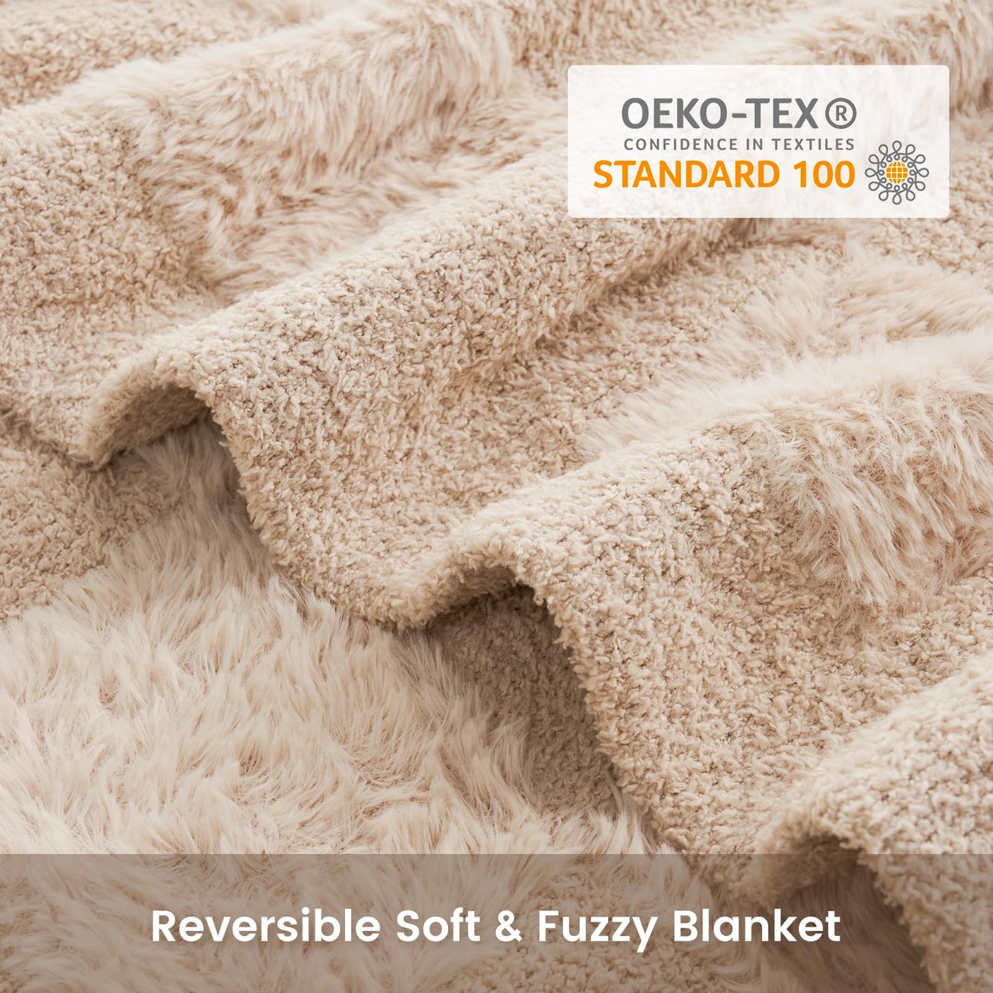 Snuggle Sac Checkered Throw Blanket Faux Fur Microfiber Blankets for Couch,Cozy Soft Warm Blanket for Sofa Bedroom Living Room,Beige Checker,50x60 inches