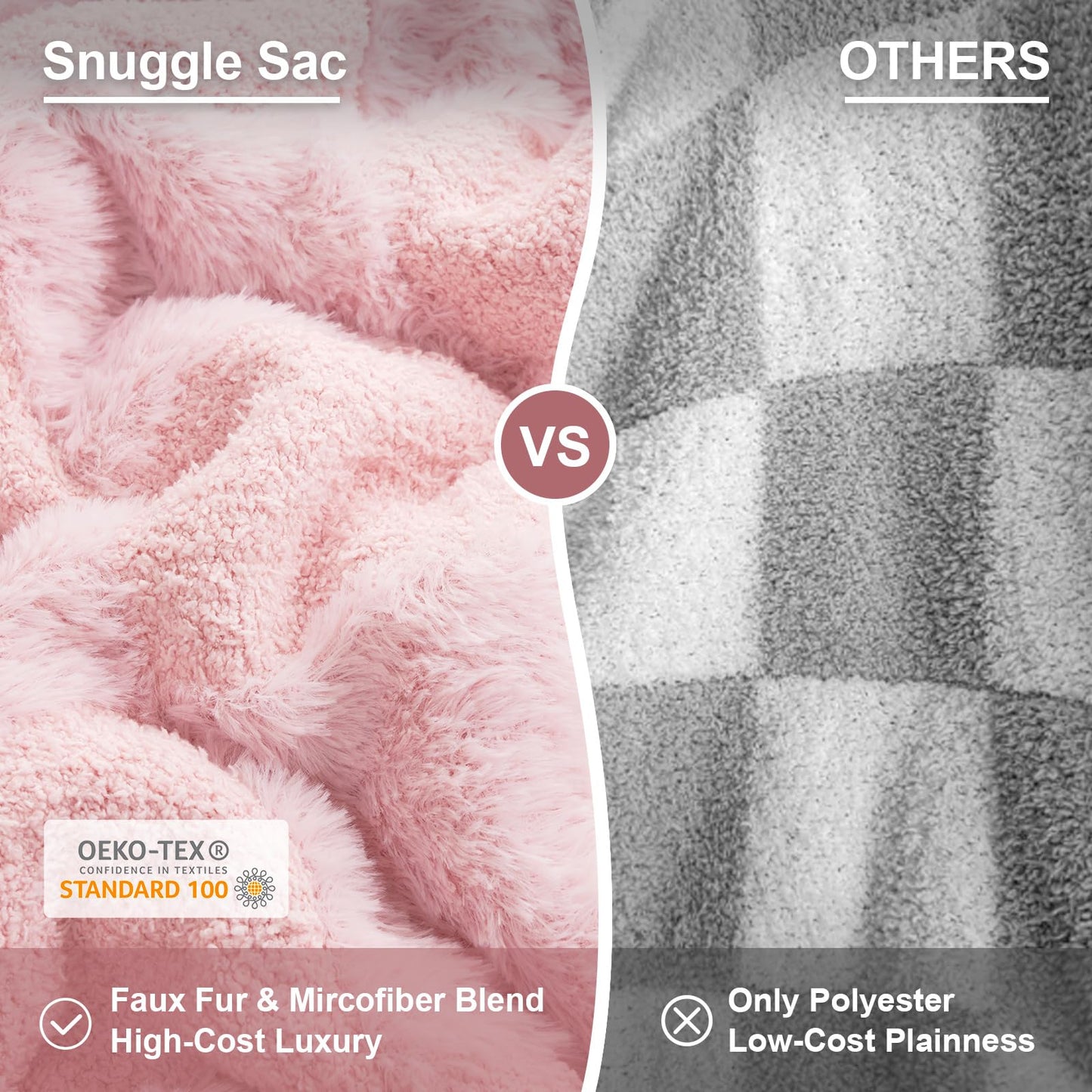 Snuggle Sac Checkered Throw Blanket Faux Fur Microfiber Blankets for Couch,Cozy Soft Warm Blanket for Sofa Bedroom Living Room,Beige Checker,50x60 inches