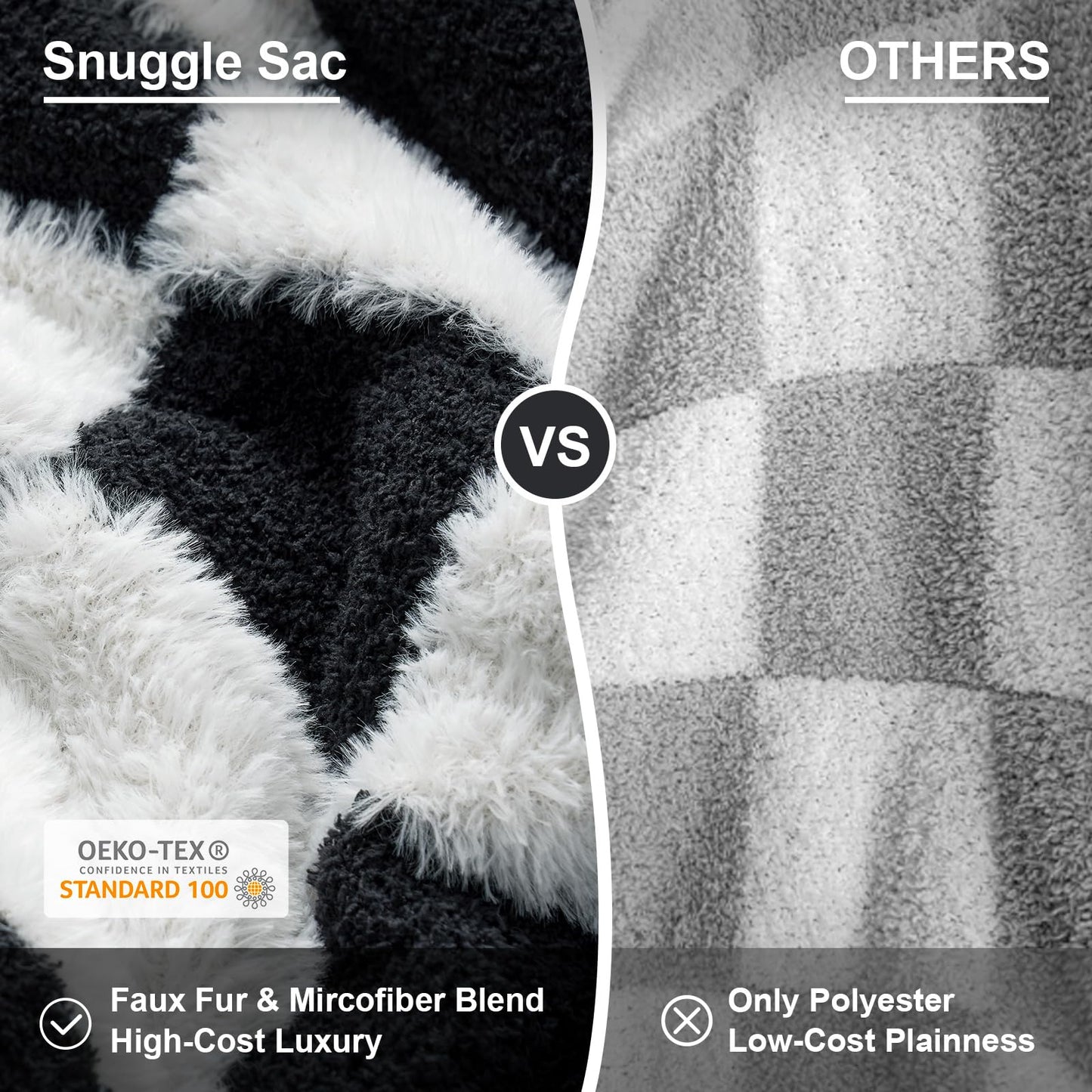 Snuggle Sac Checkered Throw Blanket Faux Fur Microfiber Blankets for Couch,Cozy Soft Warm Blanket for Sofa Bedroom Living Room,Beige Checker,50x60 inches