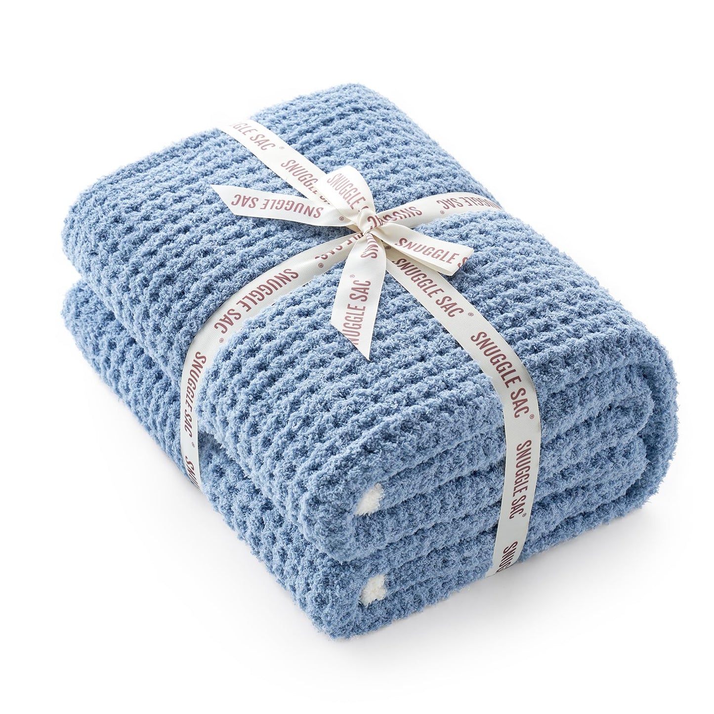 Snuggle Sac Ultra Soft Waffle Throw Blanket for Couch Bed Sofa 50x60 inches, Reversible Blue Blanket Microfiber Fluffy Fuzzy Cozy Knit Throws for Women Mothers Birthday Gifts