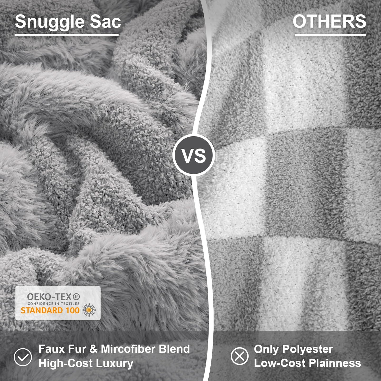 Snuggle Sac Checkered Throw Blanket Faux Fur Microfiber Blankets for Couch,Cozy Soft Warm Blanket for Sofa Bedroom Living Room,Beige Checker,50x60 inches
