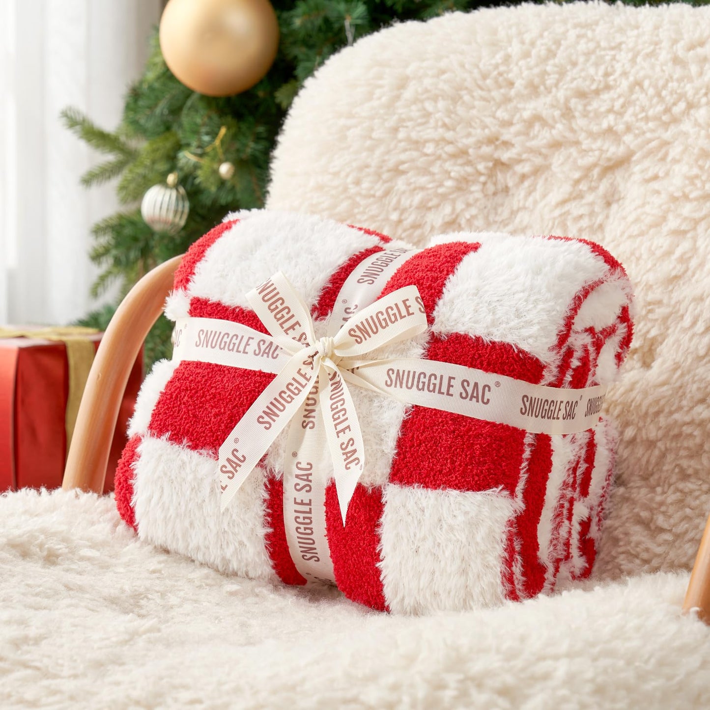 Snuggle Sac Checkered Throw Blanket Faux Fur Microfiber Blankets for Couch,Cozy Soft Warm Blanket for Sofa Bedroom Living Room,Beige Checker,50x60 inches