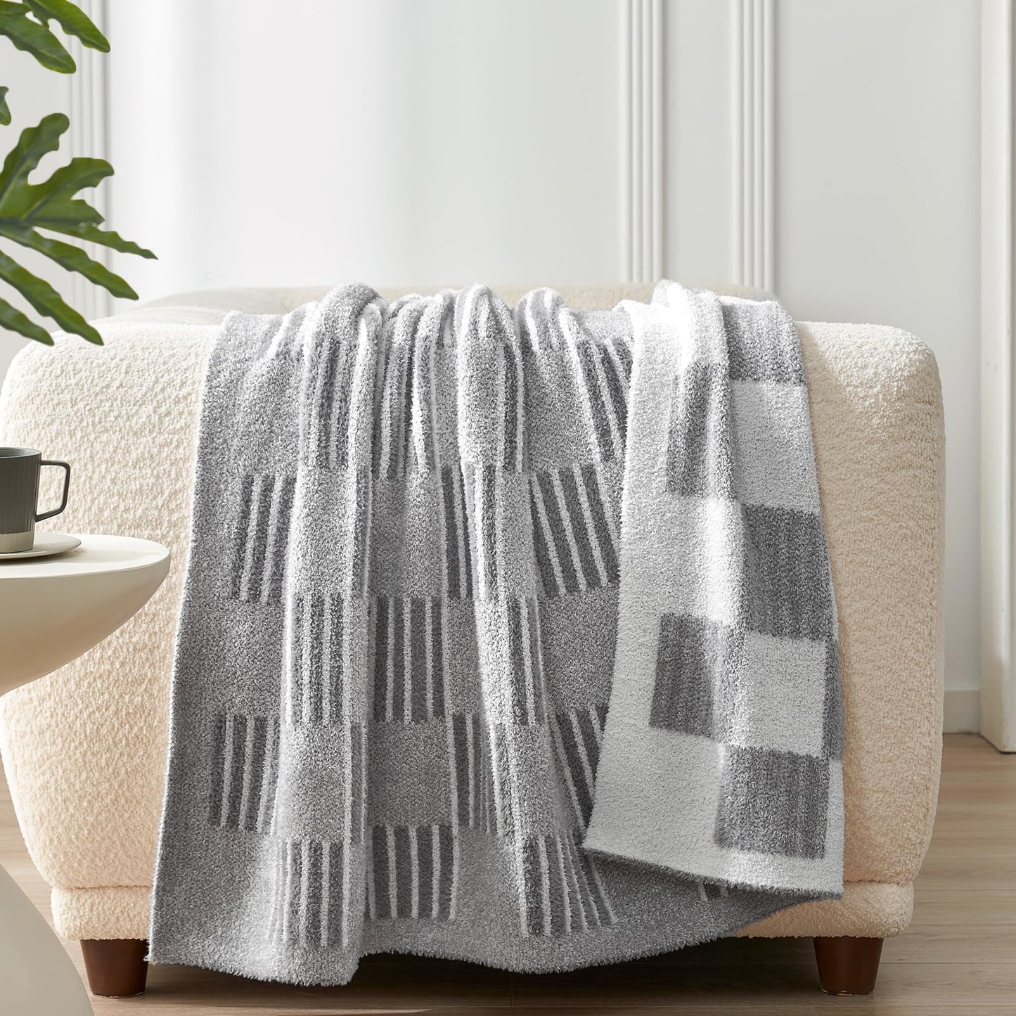 Snuggle Sac Checkered Orange Throw Blanket for Fall,Super Soft Reversible Cozy Warm Blanket for Couch Sofa Bedroom,Cute Lightweight Striped Throws for Women,Heather Orange,50x60 inches