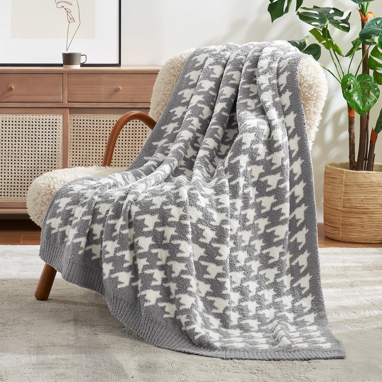Snuggle Sac Buttery Grey Throw Blanket for Couch, Reversible Super Soft Warm Blankets Cozy Knit Fuzzy Plush Lightweight Throws for Sofa, Bed, Heather Grey, 50"x 60"